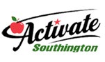 The image shows a logo with a red apple and the words "Activate Southington" written in a stylized font. The word "Activate" is in black text with a star replacing the dot on the 'i,' and "Southington" is in green text.