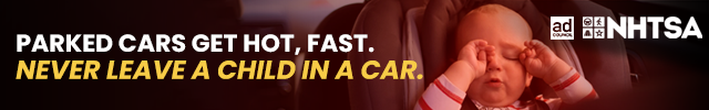 Parked cars get hot, fast. Never leave a child in a car.