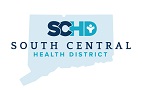 Logo of the South Central Health District. It features an outline of a state in light blue, with the acronym "SCHD" in bold letters. Below, the full name "South Central Health District" is written in navy blue and light blue text.