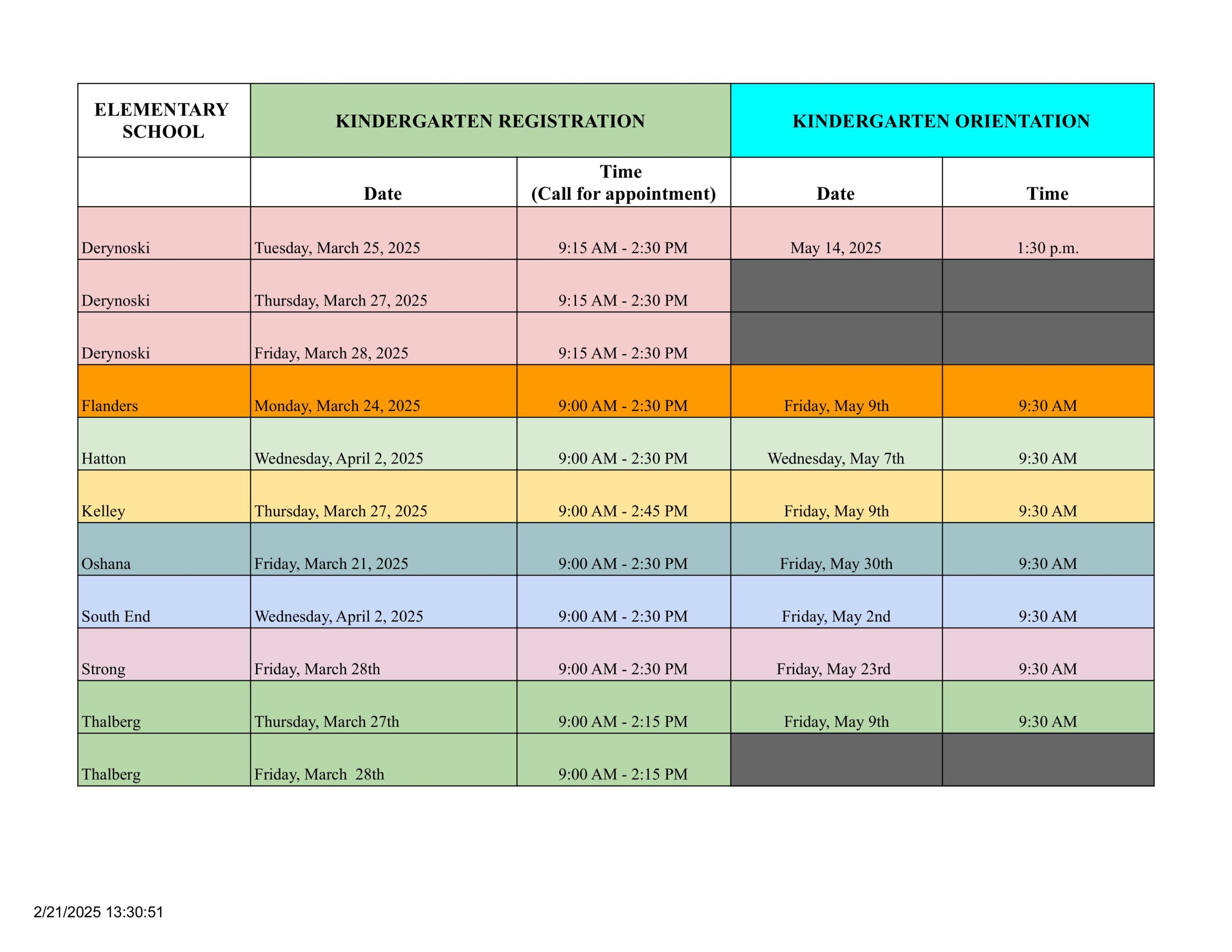 In-Person Kindergarten Registration Dates
